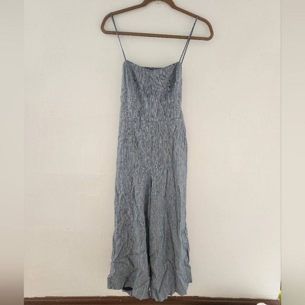 Club Monaco Dalennah Bow Back Cropped Wide Leg Linen Blend Jumpsuit Blue 6 - Picture 4 of 9